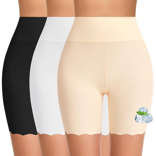 FRESBEIT Cooling Slip Shorts for Under Dress Women Anti Chafing Seamless High-Wasited Shapewear Short Workout Biker Shorts