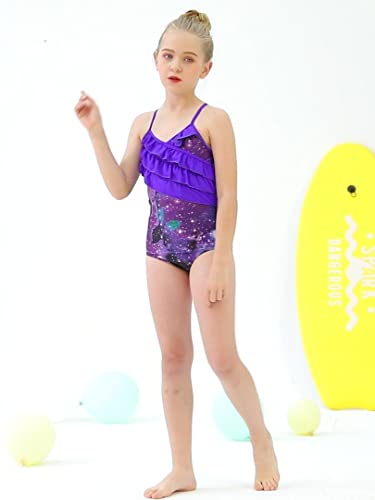 Little Girls Galaxy One Piece Swimsuit Novelty Starry Sky Print Swimwear Quick Dry Upf 50+ Bathing Suit For Summer Holiday Vacation Beach Pool 6-7 Years #TOP3