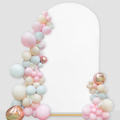 Image of SoarDream 7.2FT Wedding Arch Cover White Spandex Fitted Balloon Arch Stand Covers Fitted for Backdrop Stand Fabric Stretchy Backdrop for Baby Shower Birthday Party Decorations