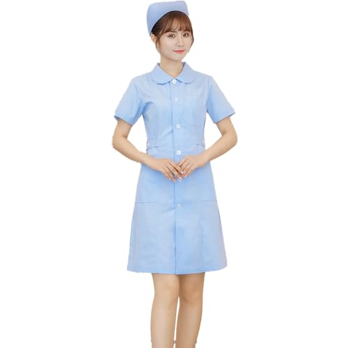 キッソス（ＫＩＳＳＯＳ） コスプレ ナース服 看護婦 ナースキャップ 帽子 ワンピース 仮装 ハロウィン イベント パーティー コスチューム 変装 半袖 2点セット (ブルー, Lサイズ)のサムネイル