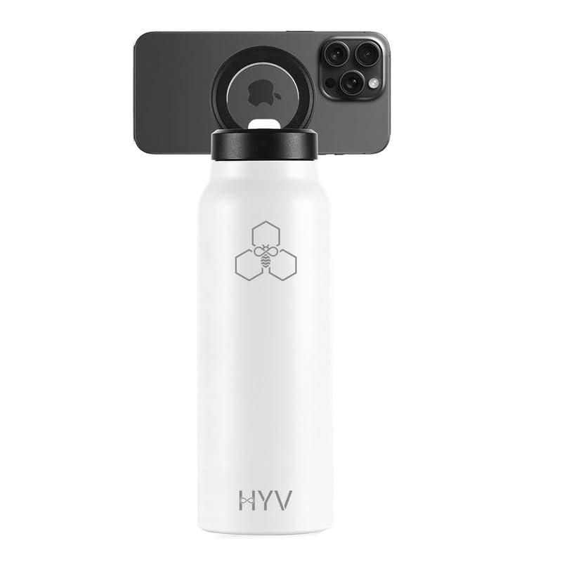Image of HYV SnapSip Insulated Water Bottle 750ml | Tripod with Magnetic Lid | Stainless Steel Sipper Bottle for Adults & Kids | Hot & Cold Flask for Gym, Office, Travel | Leakproof | Arctic White