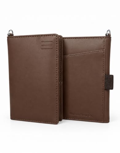 THE MODERN BASIC CO Passport Cover for Men & Women – Passport Holder & Vegan Leather Travel Wallet with 4 Card Slots, Cash Pocket, ID Window, Elastic Strap | Organiser | Pack of 2 | Chestnut Brown