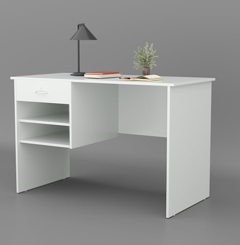 Image of 116x75x56CM Engineered Wood Verto Study & Office Table with Smooth Lockable Drawer and 2 Shelves for Storage | Sturdy DIY Counter, Commercial Table- White
