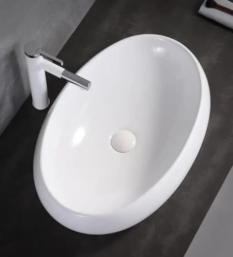 Image of Designer Counter Top Wash Basin | Tabletop Ceramic Bathroom Sink | Wash Basin Over Counter | Wash Basin For Bathroom, Living Room (24 x 15 x 6 Inch) (Glossy White)