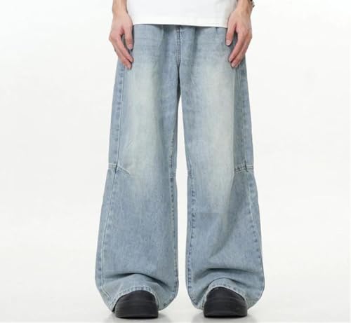 Men’S Straight Loose Fit Denim Jeans with Zipper Fly Mid Waist Light Wash Casual Wide Leg Pants with Pockets2