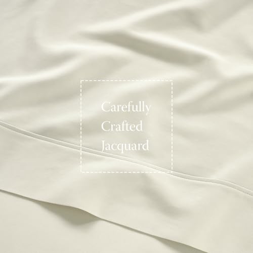 Image of Threadmill 300 Thread Count Cotton Full Sheet Set, Sateen, Solid, Ivory | 100% Cotton, Sateen Weave, 4-Piece Set, 16 inch Deep Pocket, All-Around Elastic, Cooling, Breathable, OEKO-TEX Certified