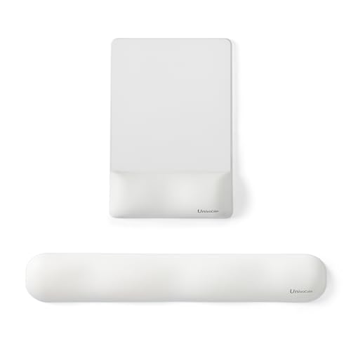Image of UnivoColors Design-Wave Set of Keyboad Wrist Rest & Mouce Pad,Artificial Sheepskin+Memory Foam+Ergonomic+Anti-Slip Gel, Resilience Support During Work and Gaming,Keyboard Accessory,White