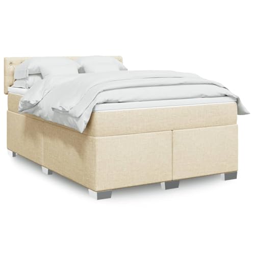 LAPOOH Cama Box Spring con colchón Tela Color Crema 140x190 cm, Base De Cama, Estructura Cama, Marco De Cama, Bed Frame, Cama Dormitorio - 3292802