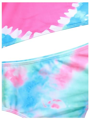 Image of WDIRARA Girl's Tie Dye Heart Print Bikini Set 2 Piece Swimsuits Spaghetti Strap Bathing Suits