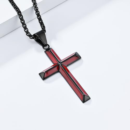 Rnivida Cross Necklace for Men, Silver Black Stainless Steel Beveled Edge Cross Pendant Necklace for Men2