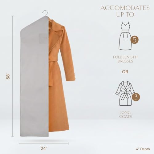 Image of Hayden Hill Luxury Organic Cotton Garment Bag for Hanging Clothes Long 58 inch | Full Length Breathable Dress Bag, Moth Proof Hanging Garment Bags For Closet Storage, Certified Carbon Neutral, Gray