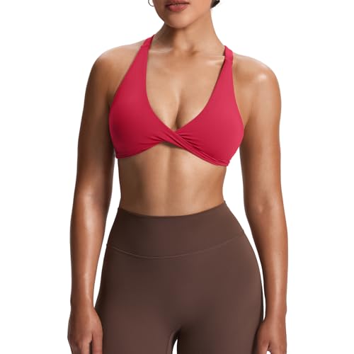 Image of Aoxjox Women's Satara Low Impact Sports Bra | chic front twist, widened cross straps, medium support,breathable fabric, workout fitness yoga crop tank, gym essential