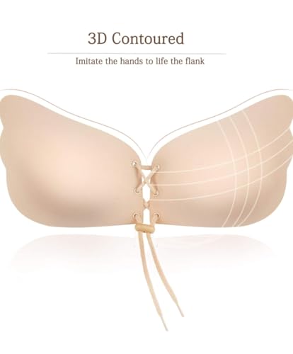 AKHIRAH Sticky Strapless Adhesive Bra Bra Reusable Self Adhesive Backless Bra Invisible Sticky Push up Silicone Bra for Women. (Skin) - Image 2