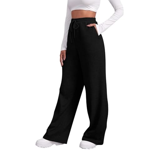 Baggy Wide Leg Sweatpants for Women Fleece High Waist Joggers with Pockets Lightweight Comfy Drawstring Sweat Pants
