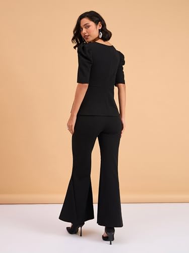 Image of barcino Black Peplum Top with Bellbottom Pants
