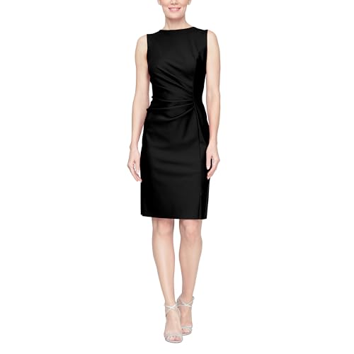 Image of Alex Evenings Women's Slimming Short Ruched Dress with Ruffle (Petite and Regular)