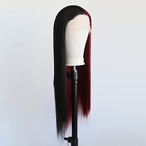 Towarm Black and Burgundy Wig, Long Straight Synthetic Lace Front Wig - Image 2