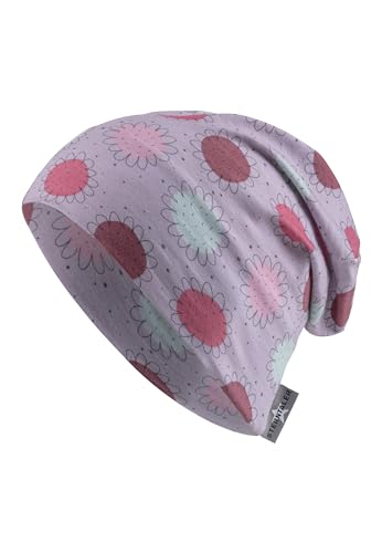 Sterntaler Beanie Blumen - Lässige Baby Mütze aus Flammgarn Jersey mit Allover Druck - Mädchen UV-Schutz 50+ Beanie Mütze - Baby und Kinder Übergangsmütze, Flieder, Größe 43