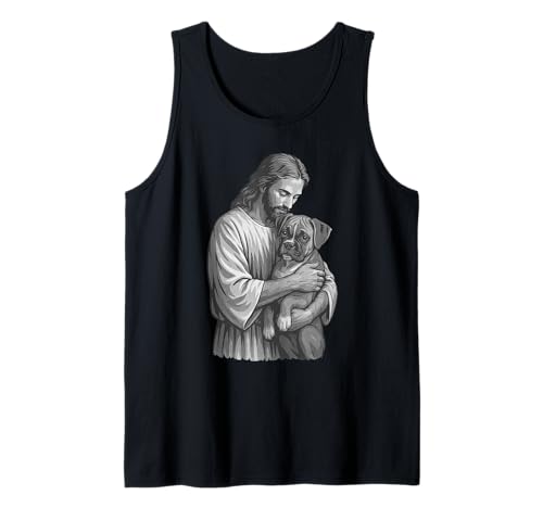 Amante de los perros Boxer y Jesus Christian Faith Camiseta sin Mangas