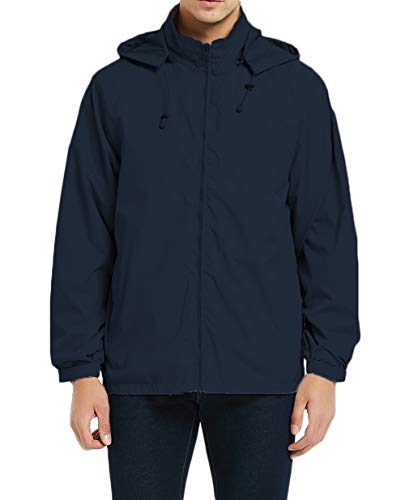 Mens Lightweight Windbreaker Waterproof Rain Jacket with Removable Hood