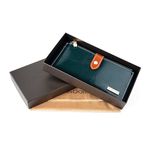 Image of ANDOILT Wallets for Women Genuine Leather Wallet RFID Blocking Bifold Multi Card Case Purse with Zipper Pocket Handbag
