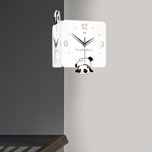 Horloge murale d'angle panda double face art mural élégant et robuste
