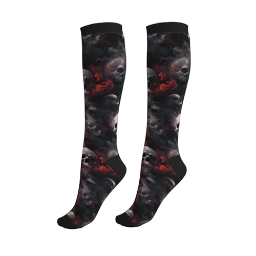 Mshutbna Halloween Skull Compression Socks Knee High Circulation Support Socks For Women Men Athletic Running Work Hiking Cycling Travel