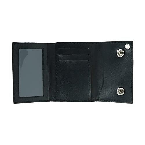 CTM Men's Leather Eagle Print Trifold Double Snap Chain Wallet, Black4