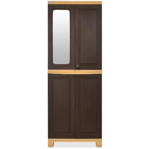 Image of Nilkamal Freedom Big 1 (FB1M) Plastic Wardrobe with Mirror|3-Year Warranty|Clothes Organizer|Shelves|Cupboard|Almirah for Home, Living Room, Bed Room|Adult & Kids|Weather Brown & Biscuit