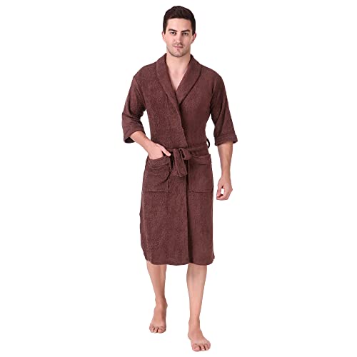 Image of Men's Bath Robe | Full Sleeve Cotton Comfortable and Durable Bathrobe -Suitable for Birthday /Anniversary /Diwali /Couple /wedding Gift | Coffee