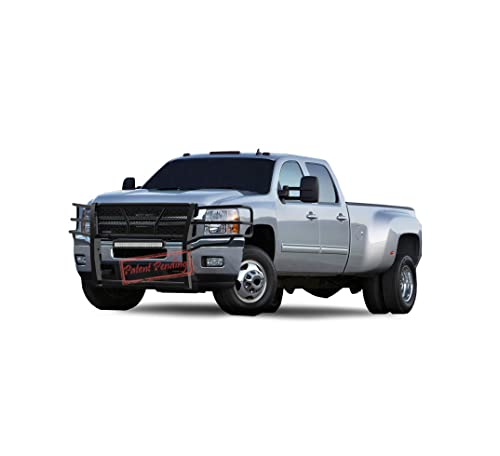 Image of Black Horse RUGGED Heavy Duty Grille Brush Bumper Guard Modular Black Come with 20 inch Double Row LED Light Compatible with 2011-2014 Silverado 2500 HD|2011-2014 Silverado 3500 HD-RU-CHSI11-B-KIT