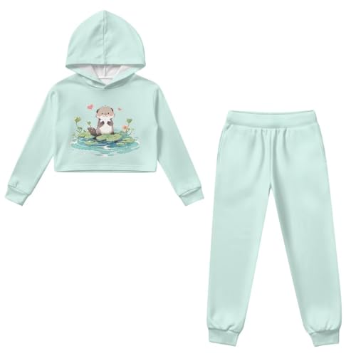 ZFRXIGN Cute Otter Hoodie and Sweatpants for Girls 4-13 Years 2 Piece Workout Set Cute Hiking Outfits