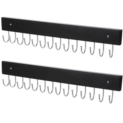 HOFURME 2 Pack Necklace Holder Wall Mount, Tangle-Free Wall Necklace Organizer with 14 Hooks, Wooden Jewelry Hanger, for Chains, Bracelets, Earrings, Black