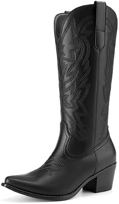 Athlefit Cowboy Cowgirl Boots for Women – Low Heel Western Mid‑Calf Style