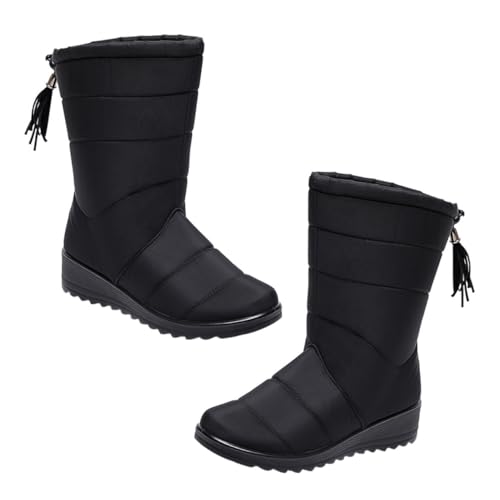 Bottines à pompons de neige pour femmes avec semelles épaisses antiglisse