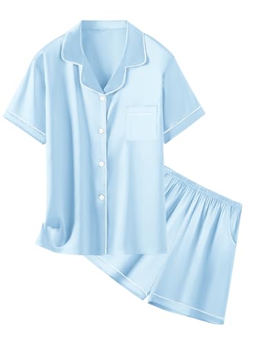 QZH.DUAO Girls Silk Pajamas Set Satin Button Down Sleepwear 2 Piece Pjs Nightwear Loungewear Gifts for Kids