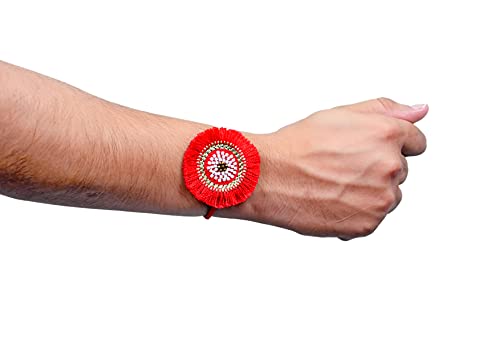 Image of MASQ by Q-One Designer Rakhi Combo Set with Roli Chawal & Moli for Men (Pack of 3) | Embroidered Handcrafted Raksha Bandhan Bracelet for Brother