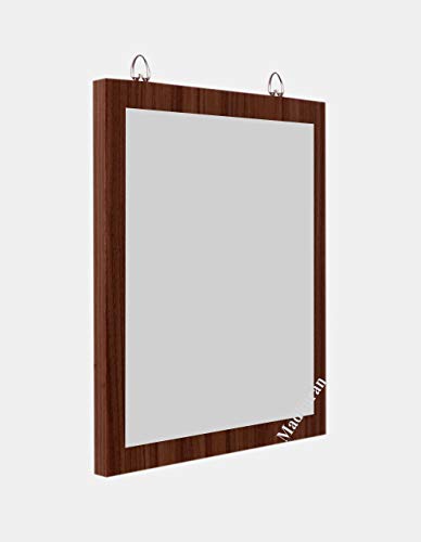 Image of Madhuran Sun Art Frameless Wall Hanging Small Size Mirror (30X35 CM,Walnut) Living Room Wash Basin Decorative Items Plain Sheesham Wood Teak Hd Magnifying Zoom