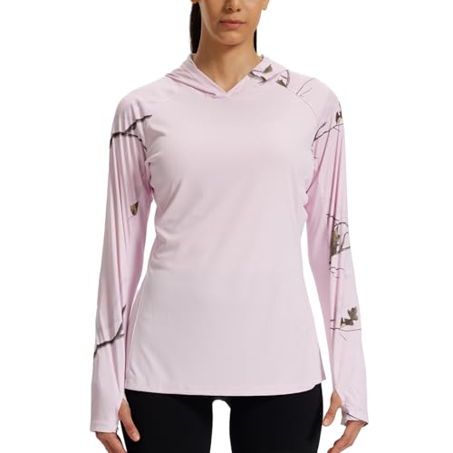 LOOGU Women's UPF 50+ Sun Protection Hoodies Shirts Slim Fit Long Sleeve Lightweight Quick Dry UV Fishing Hking Outdoor Slim Fit Small Pink/Loogu Ents Pink