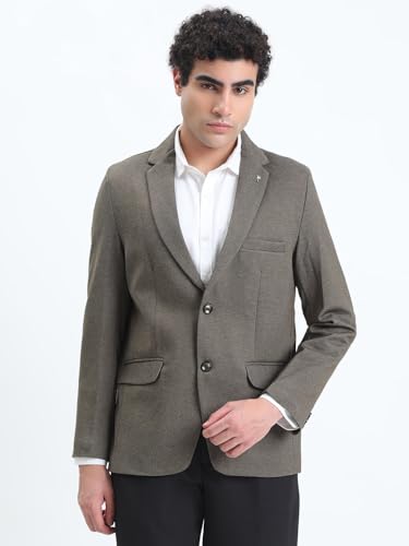 Image of SHOWOFFFF Men Solid Single Breasted Formal Blazer | Notched Lapel Full Sleeves Cotton Blazer for Mens | Slim Fit Regular Length Blazer for Men's