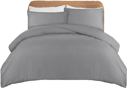 APEX FURNISHINGS Single Duvet Cover Set- 100% Brushed Microfiber Bedding Quilt Cover with Pillowcase - Grey