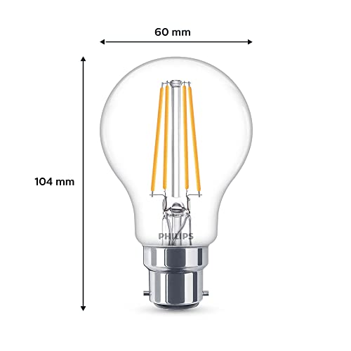 Philips LED A60 Light Bulb 3 Pack [Warm White 2700K - B22 Bayonet Cap] 60W, Non Dimmable. for Home Lighting, 929001387493
