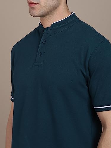 Image of Dennis Lingo Men's Cotton Solid Stand Collar Regular Fit T-Shirt