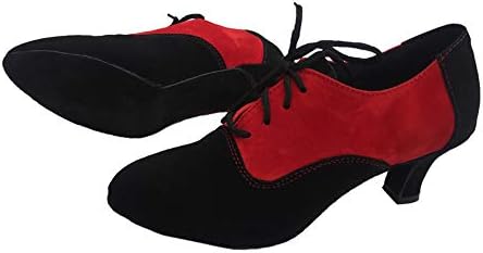 HIPPOSEUS Latin Dance Shoes for Women with Closed Toe Lace up Ballroom Latin Salsa Tango Dance Practice Shoes Low Heel 2.33",Black Red, 8.5 B(M) US | Image 2