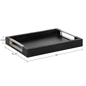 Kate and Laurel Heller Modern Rectangular Tray 12 x 16 Black Wood Tray for Storage and Display