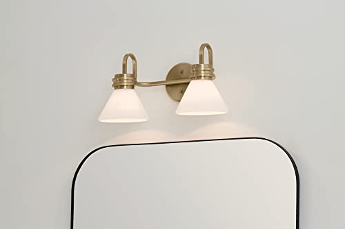 Image of Kichler Farum 2-Light Bathroom Vanity Light Fixture with Opal Glass Shades in Champagne Bronze, Modern Wall Mount Over Mirror for Powder Room (19.25 inch W x 9.5 inch H), 55154CPZ