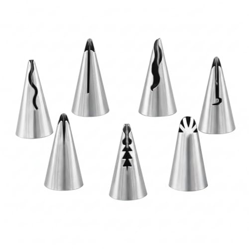 7 Pcs Professional Piping Nozzles Set - Stainless Steel Icing Tips for Cake Decorating - Large Flower Nozzles for Cupcakes, Biscuits & Pastry - Rust-Resistant & Reusable Baking Accessories