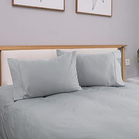 Pillow Cases Queen 2 Pack with Envelope Closure,100% Egyptian Cotton Sateen Weave Grey Pillow Protectors, 20x30 Cover