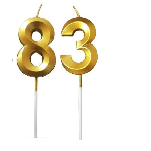 Image of ToyUniverse Number 83 Gold Candle | Eighty Three Number Candle | Number 83 Metallic Gold Candle for Eighty Third Birthday,Anniversary, Surprise Party Cake Decoration Candle (Pack of 2,Number 83)