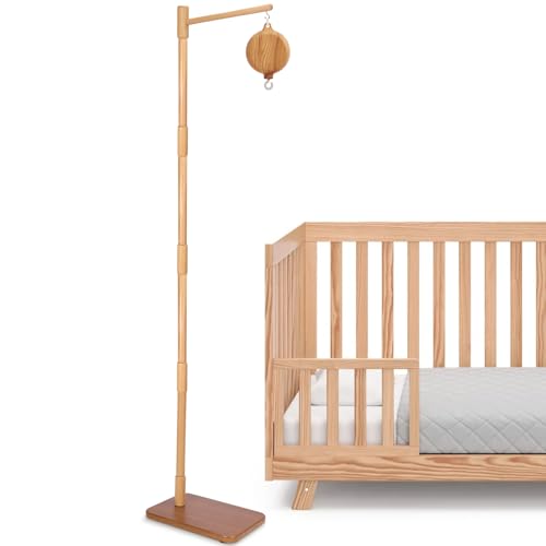 Floor-Standing Crib Mobile Arm with Music Box - 65 Inch Mobile Arm for Crib - 100% Beech Wood - Crib Mobile Motor - Volume Control - 35 Lullabies -...